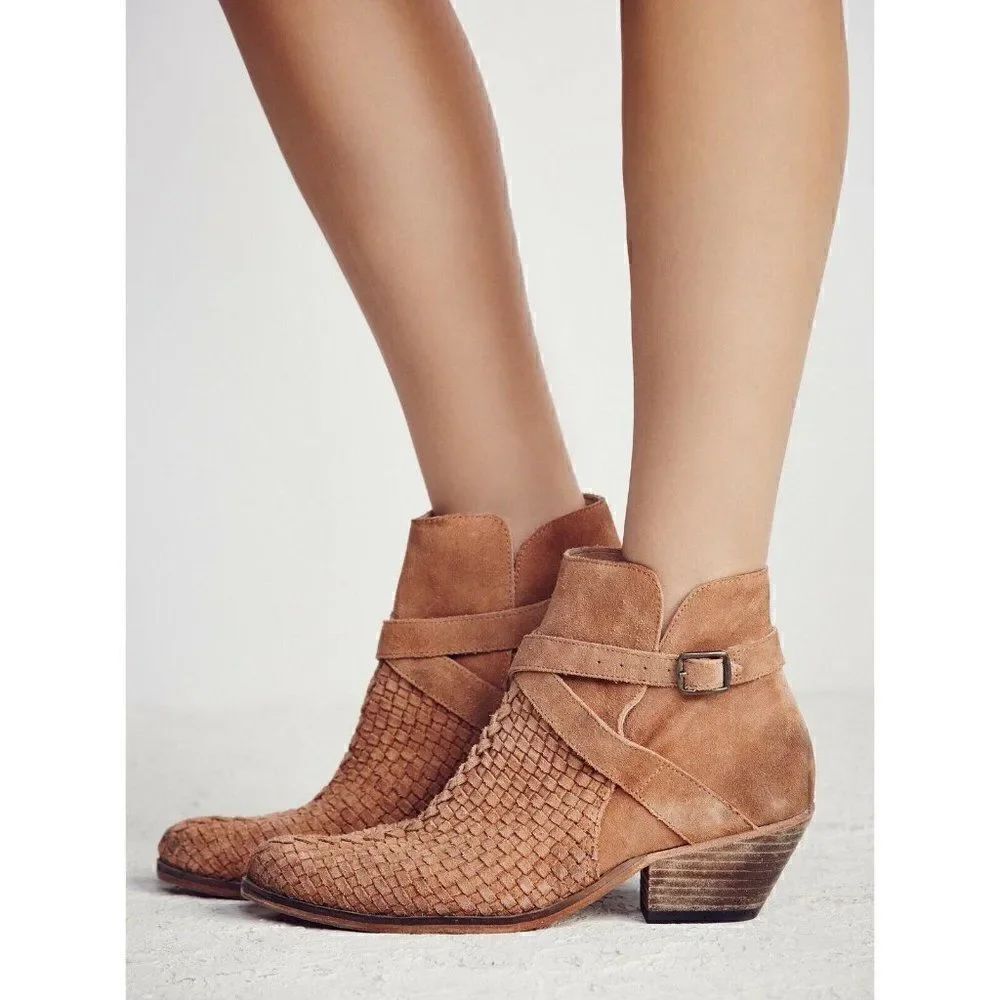NEW FREE PEOPLE Sz 41 VENTURE SUEDE WOVEN ANKLE BOOT BOOTIE